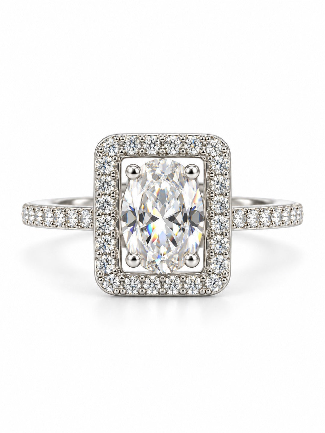 Clear Rectangular Stone Halo Ring - Silver Plated, image2