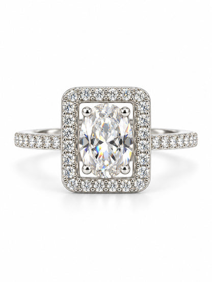 Clear Rectangular Stone Halo Ring - Silver Plated, image2