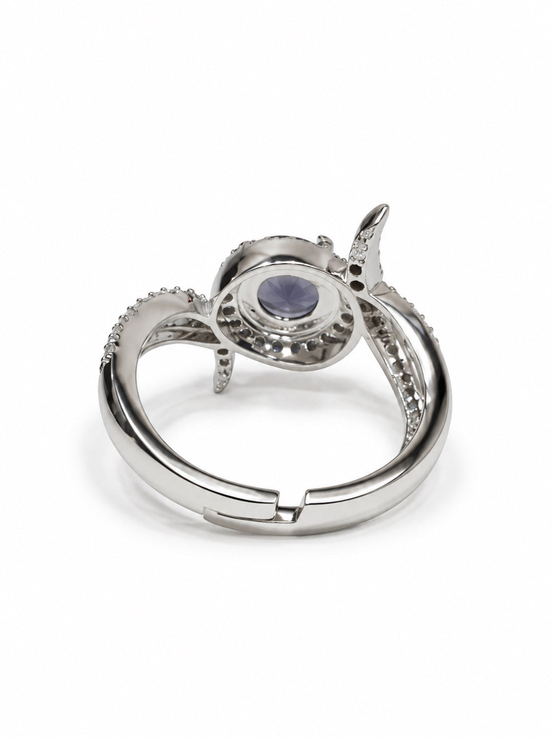 Purple Round Halo Swirl Ring - Silver Plated