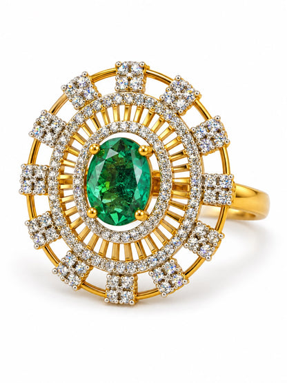 Sea Green Center Stone Baguette Halo Ring - Gold Plated