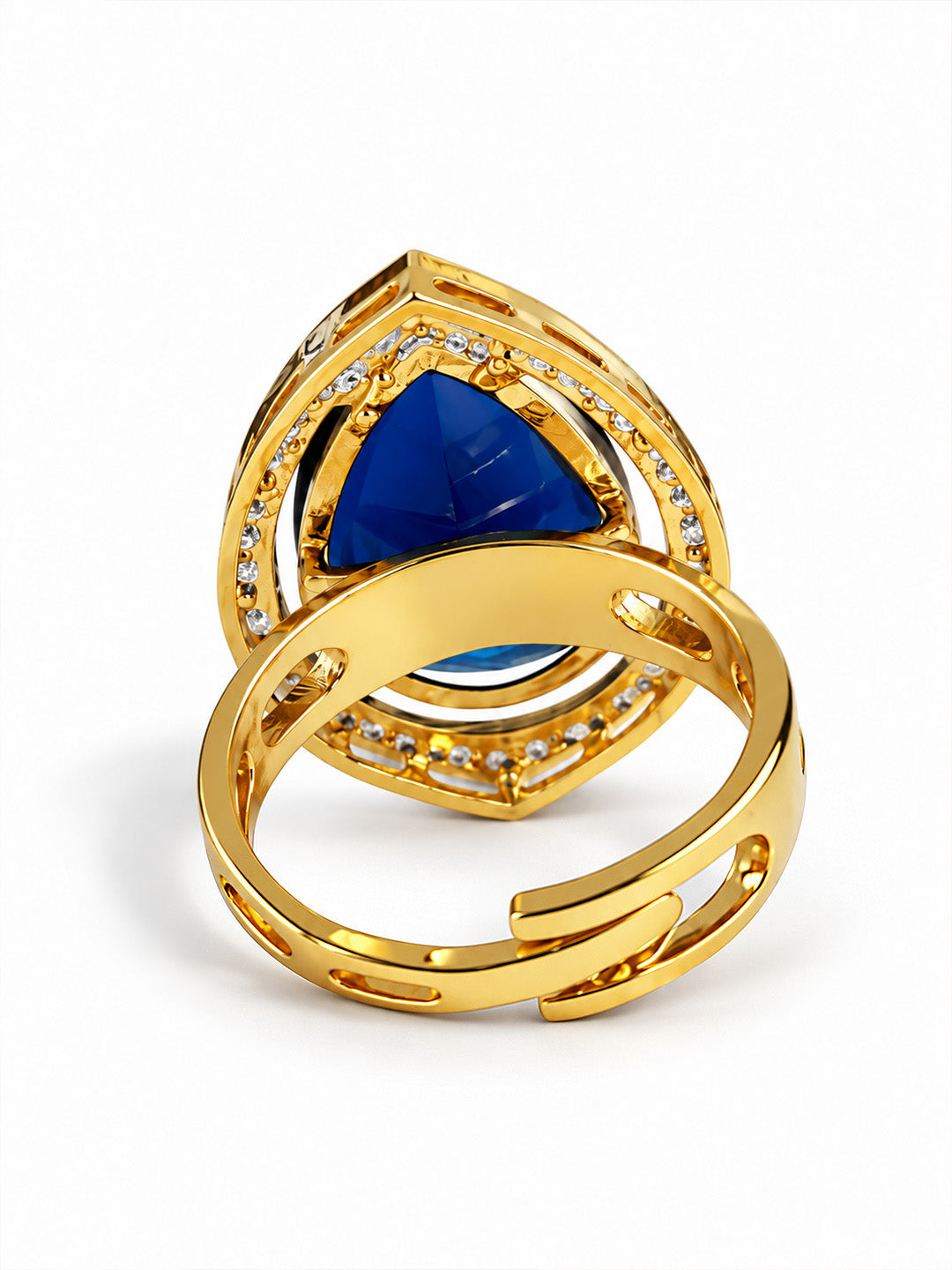 Blue Pear Stone Halo Ring - Gold Plated, additional view 4