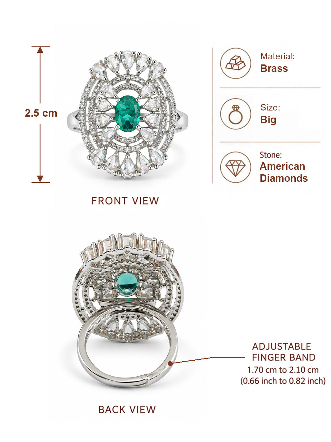 Green Oval Center Halo Ring - Silver Plated - alternate view