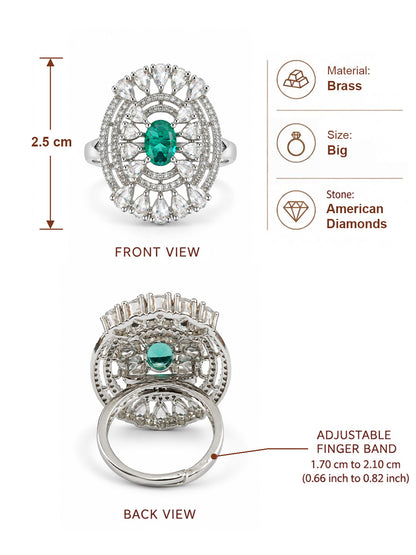 Green Oval Center Halo Ring - Silver Plated - alternate view