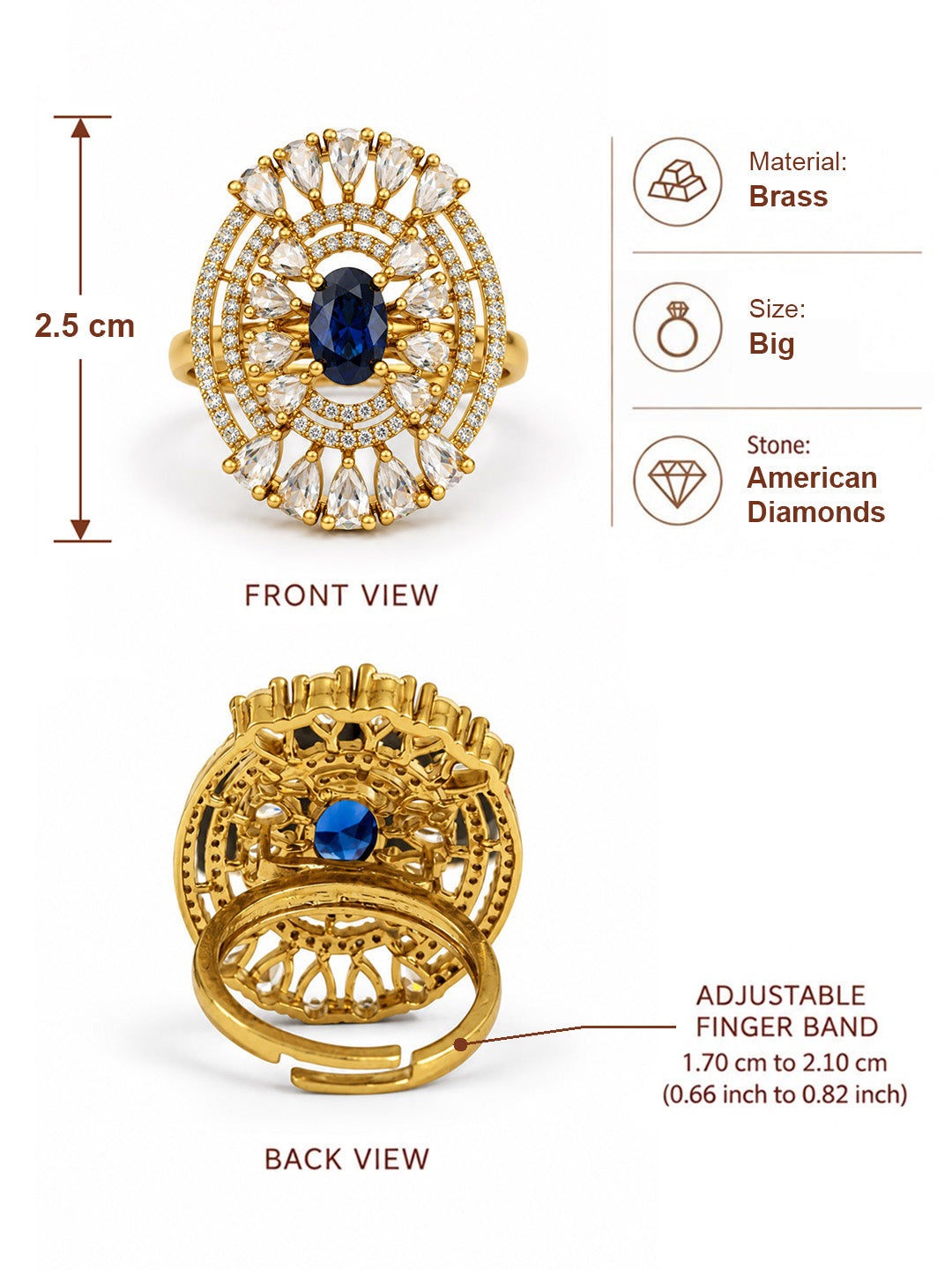 Blue Stone Oval Teardrop Halo Ring - Gold Plated, additional view 6