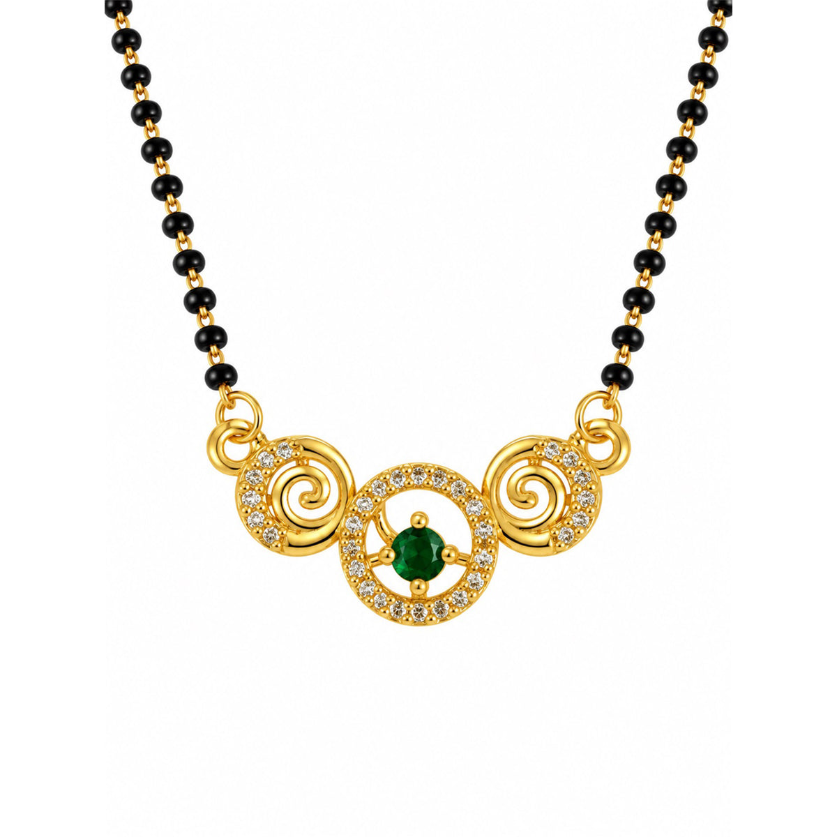 Green round stone and spiral gold-plated mangalsutra