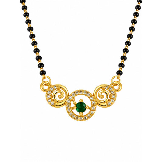 Green round stone and spiral gold-plated mangalsutra