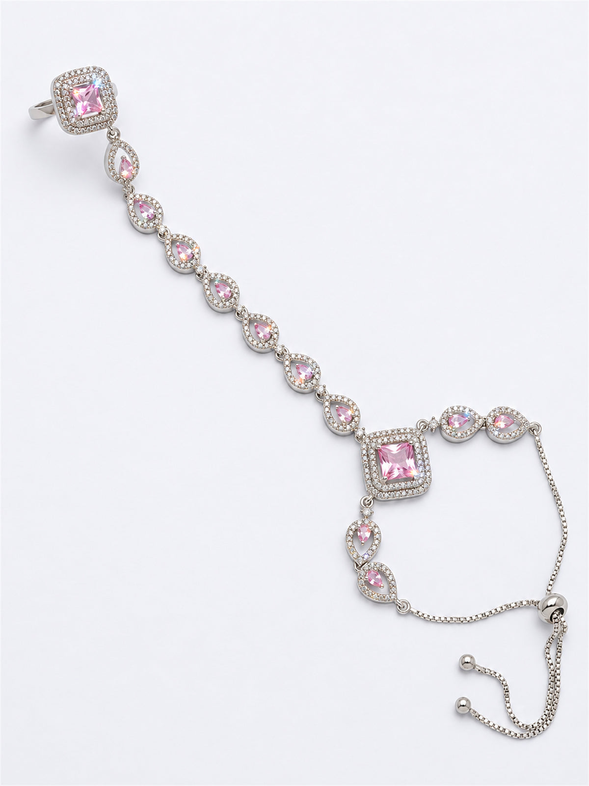 Pink silver-plated square halo and teardrop hathphool