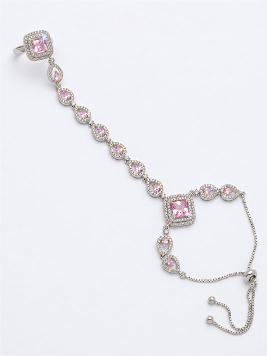 Pink silver-plated square halo and teardrop hathphool