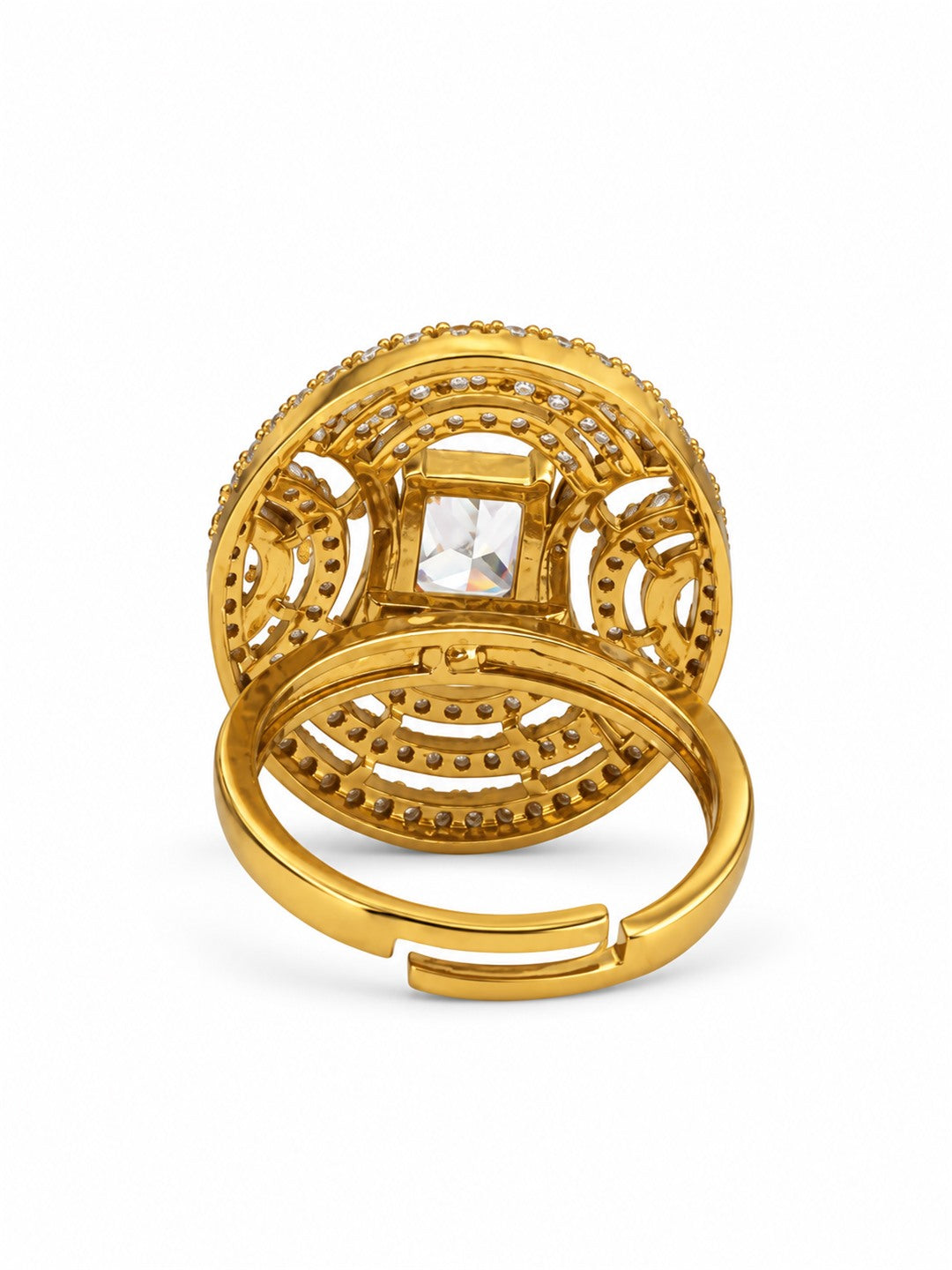 Clear Stone Rectangular Stone Oval Halo Ring - Gold Plated, additional view 5