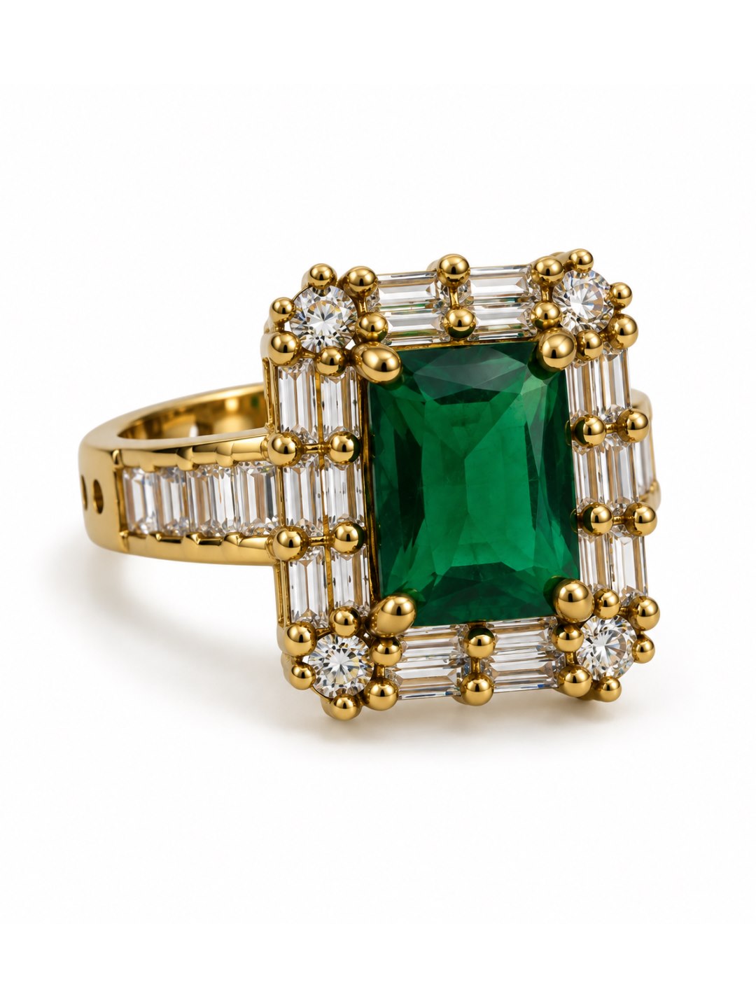 Green Center Stone Baguette Halo Ring - Gold Plated product image