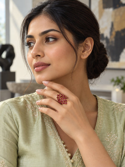 Red Stone Marquise Lattice Ring - Gold Plated, additional view 2