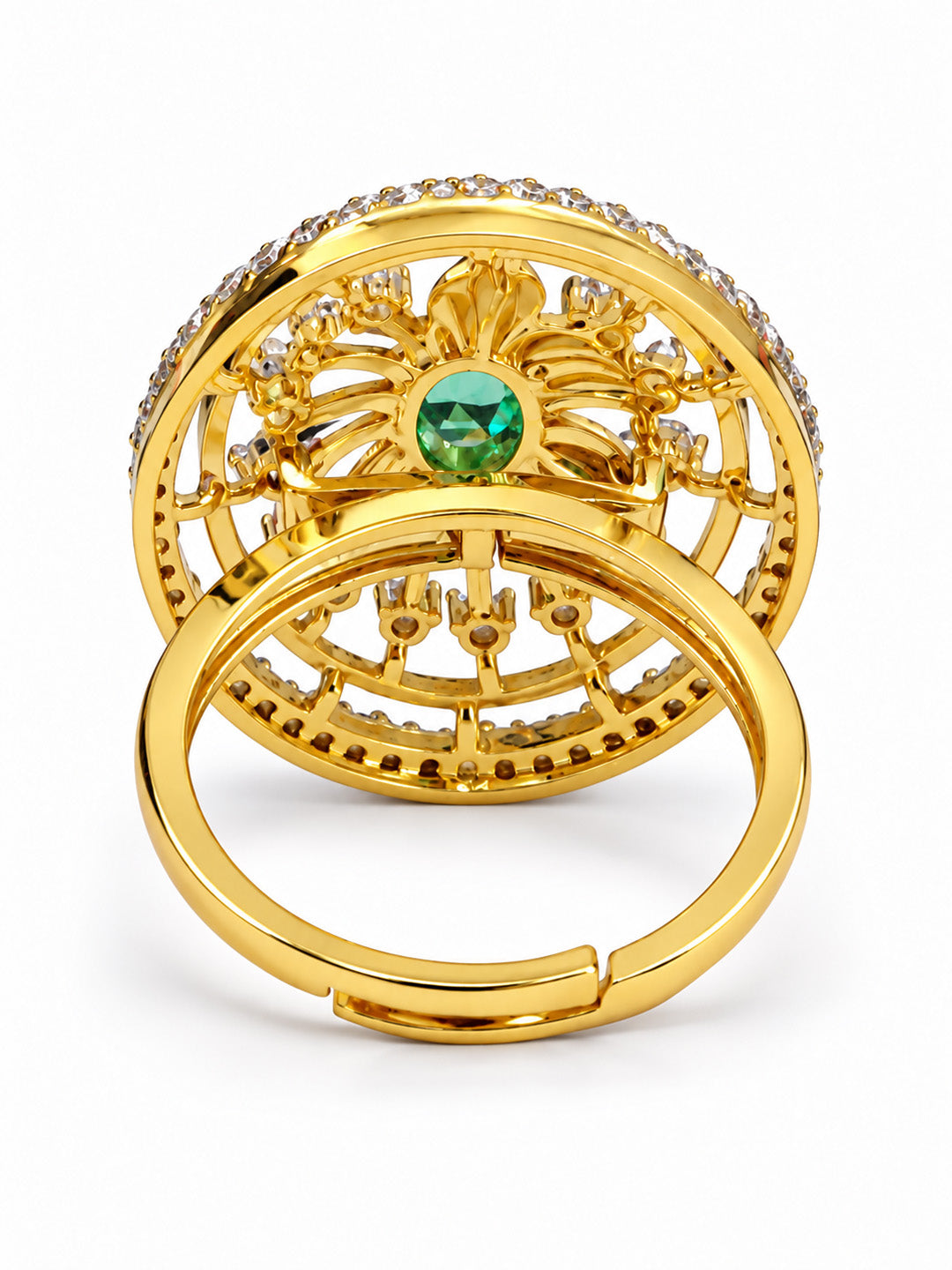 Sea Green Center Stone Oval Sunburst Ring - Gold Plated