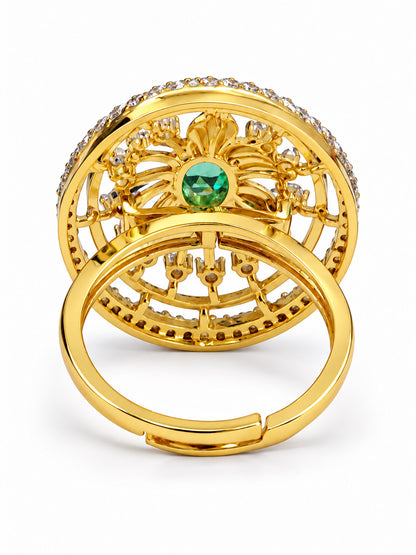 Sea Green Center Stone Oval Sunburst Ring - Gold Plated