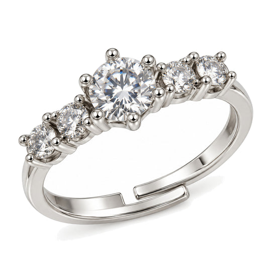 Clear Three Stone Graduated Ring - Silver Plated, product view