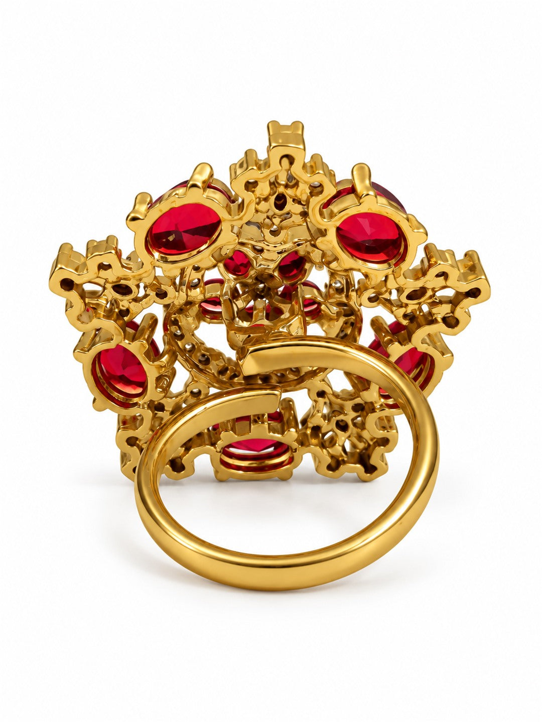 Red Stone Floral Cross Cluster Ring - Gold Plated, additional view 5