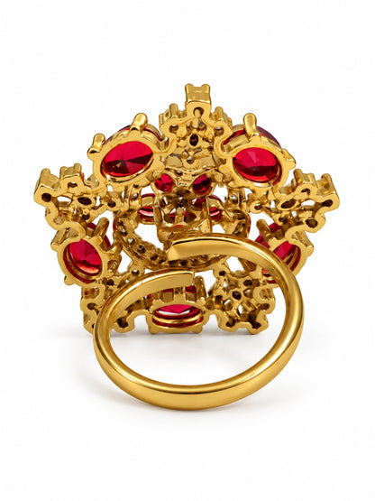 Red Stone Floral Cross Cluster Ring - Gold Plated, additional view 5