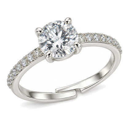 Clear Round Solitaire Pave Band Ring - Silver Plated, product view