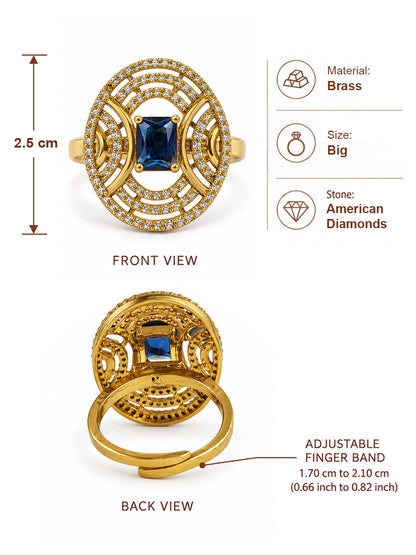 Blue Stone Rectangular Stone Oval Halo Ring - Gold Plated, additional view 6