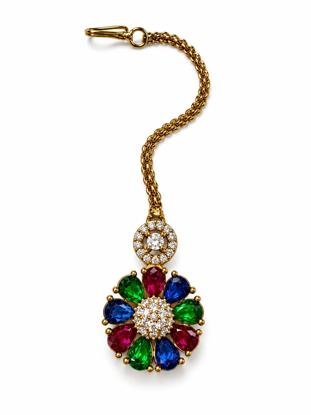 Multicolour Teardrop Floral Maang Tikka - Gold Plated, additional view 2
