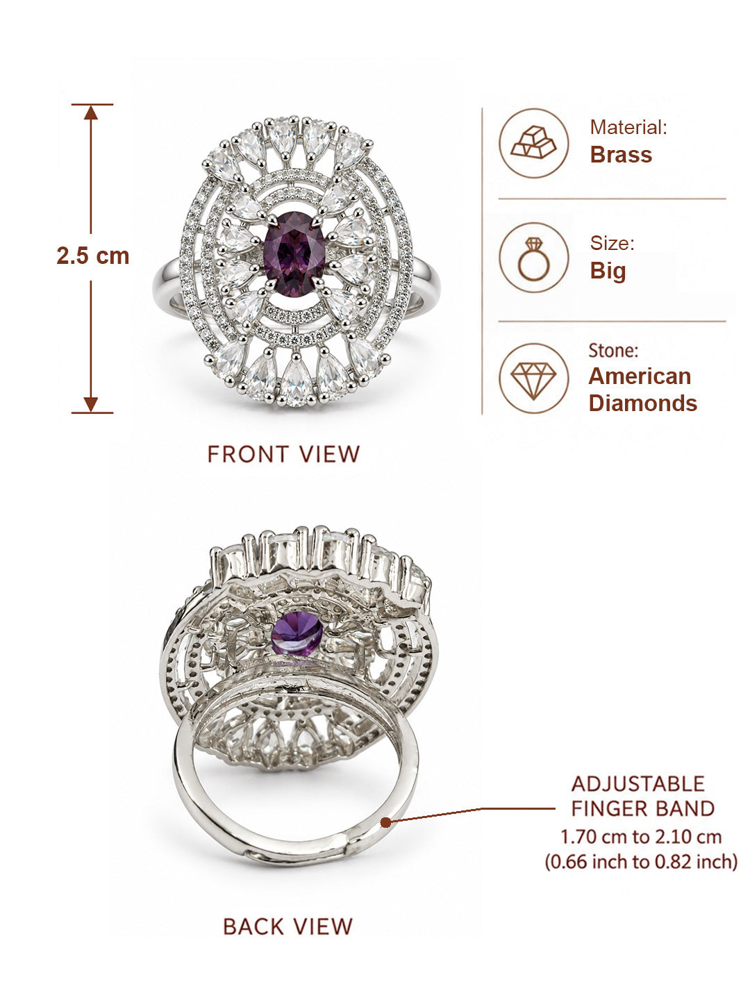 Purple Oval Center Halo Ring - Silver Plated - alternate view