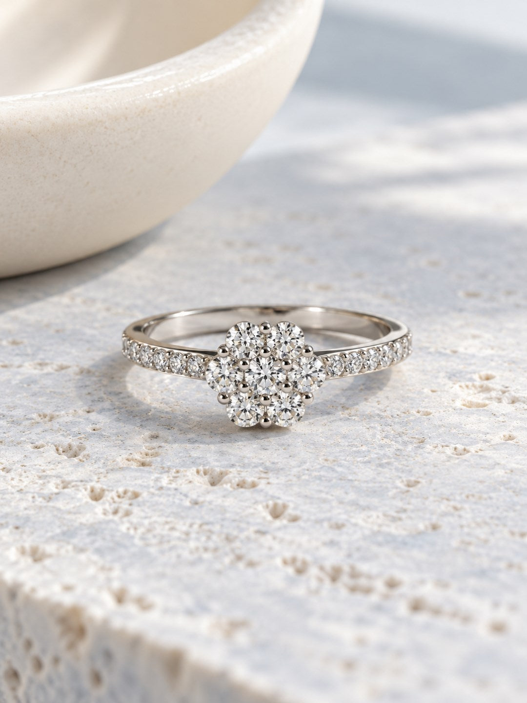 Clear Stone Floral Cluster Ring - Silver Plated, image4