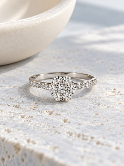 Clear Stone Floral Cluster Ring - Silver Plated, image4