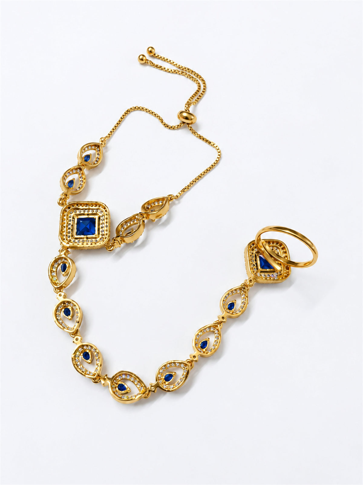 Blue Square Halo and Teardrop Hathphool - Mehndi Plated