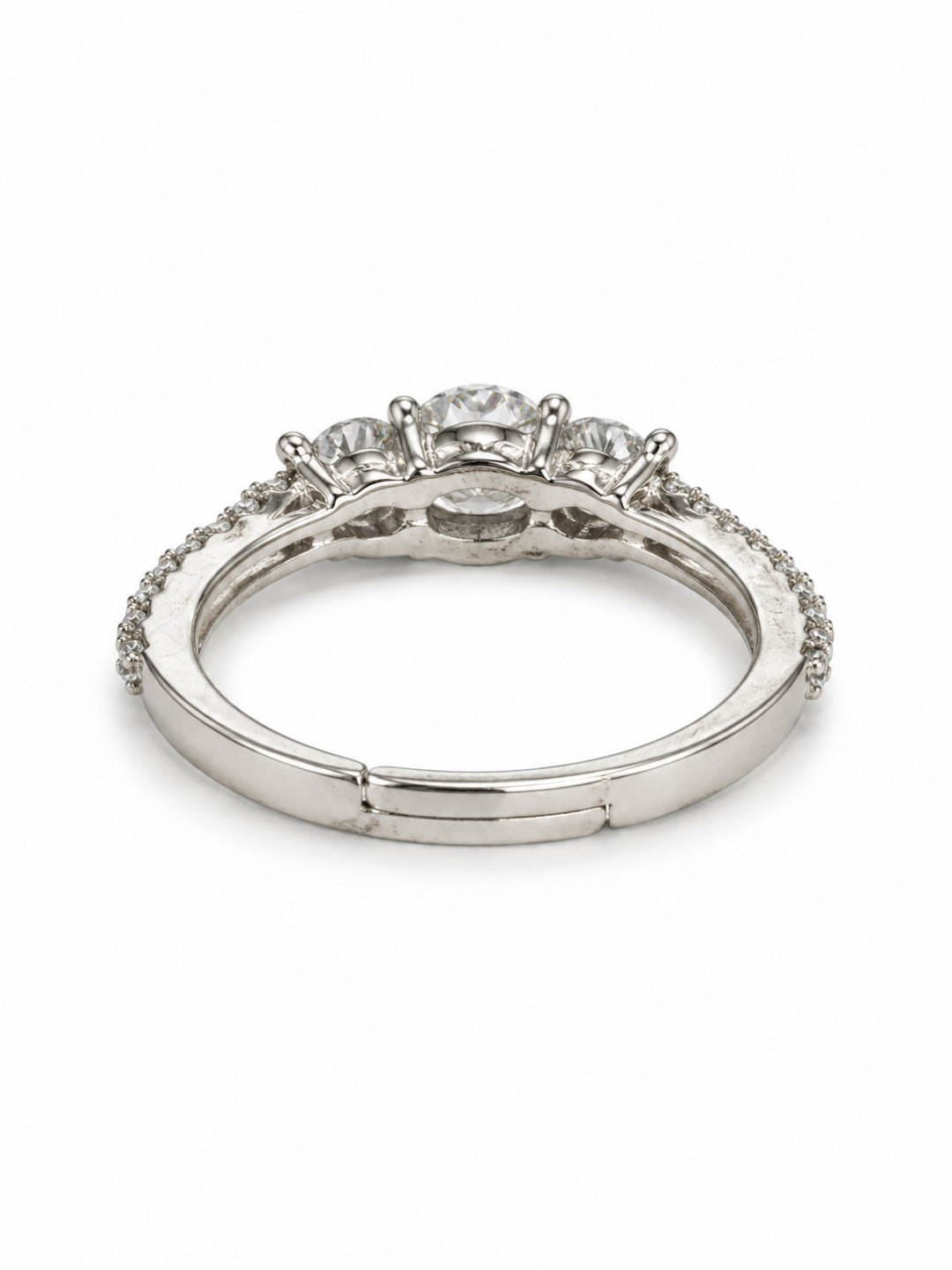 Clear Three Stone Pave Band Ring - Silver Plated, image5