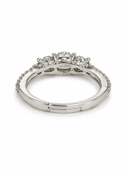 Clear Three Stone Pave Band Ring - Silver Plated, image5