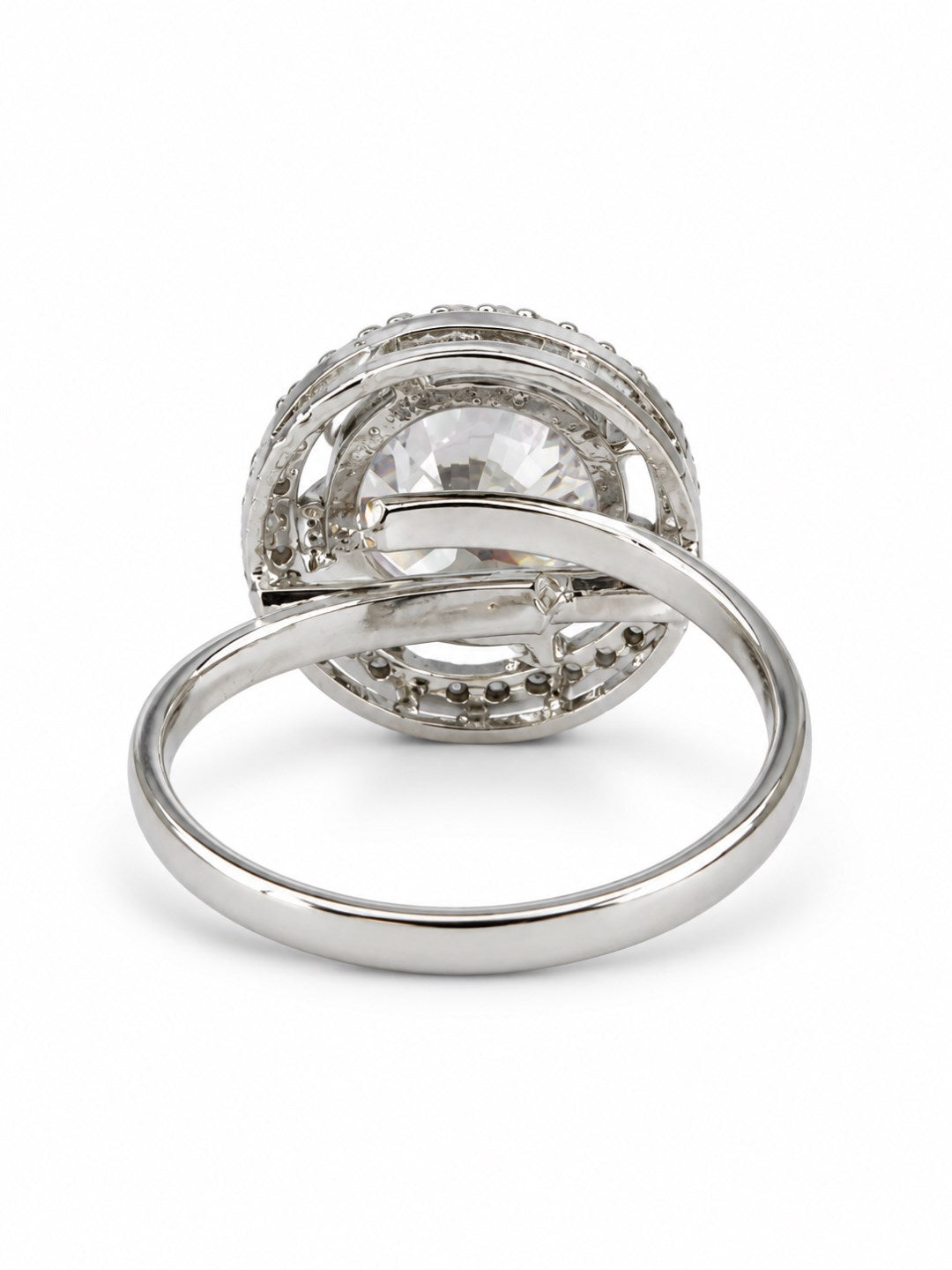 Clear Round Solitaire Halo Ring - Silver Plated