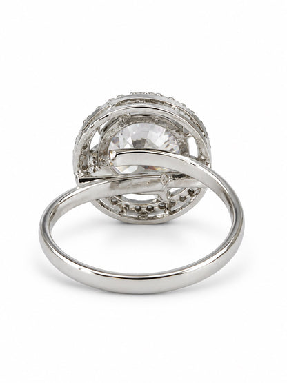 Clear Round Solitaire Halo Ring - Silver Plated