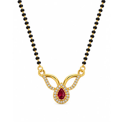 Red teardrop and open leaf gold-plated mangalsutra