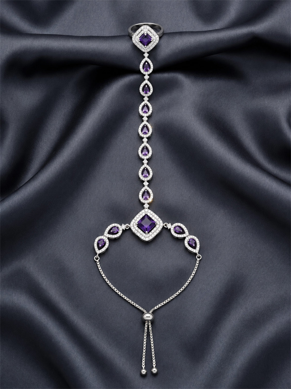 Purple silver-plated square halo and teardrop hathphool