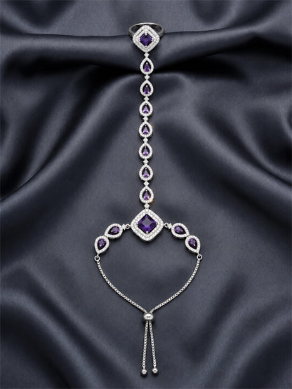 Purple silver-plated square halo and teardrop hathphool