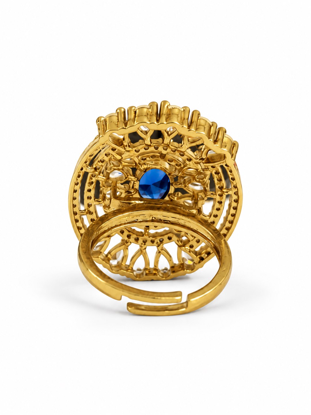 Blue Stone Oval Teardrop Halo Ring - Gold Plated, additional view 5