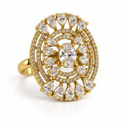 Clear Stone Oval Teardrop Halo Ring - Gold Plated, product view