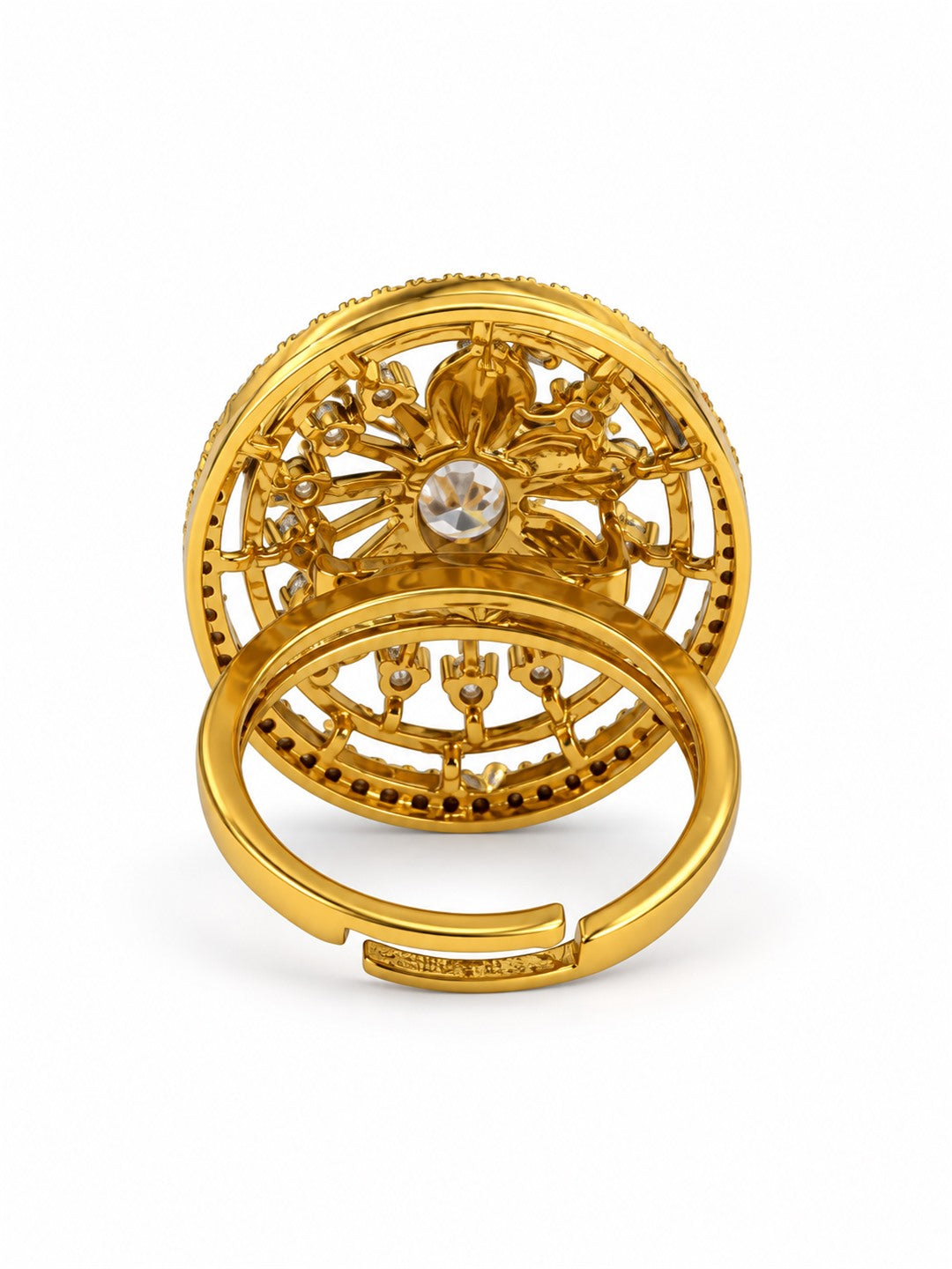 Clear Stone Oval Sunburst Ring - Gold Plated, additional view 5