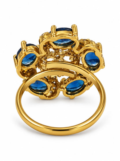 Blue Stone Five Petal Swirl Ring - Gold Plated, additional view 5