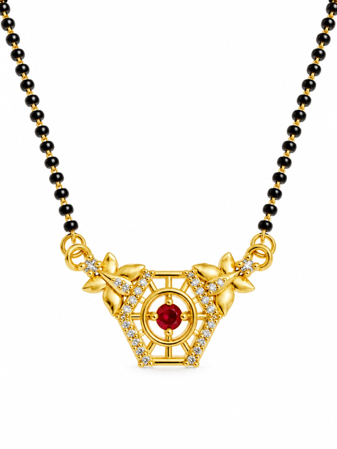 Red filigree triangle gold-plated mangalsutra
