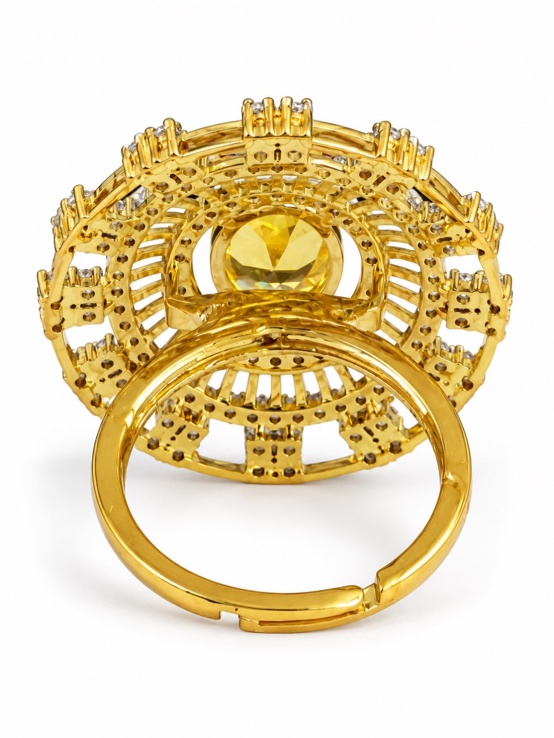 Yellow Center Stone Baguette Halo Ring - Gold Plated