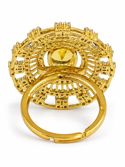 Yellow Center Stone Baguette Halo Ring - Gold Plated