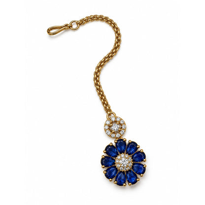 Blue Teardrop Floral Maang Tikka - Gold Plated, product view