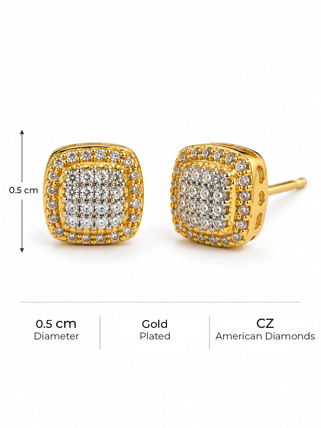 Clear Pave Cushion Stud Earrings - Gold Plated, additional view 4