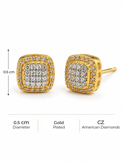 Clear Pave Cushion Stud Earrings - Gold Plated, additional view 4
