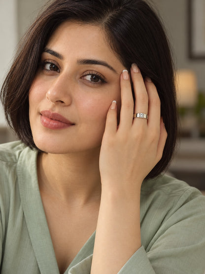 Clear Stone Solitaire Wide Band Ring - Silver Plated, image3