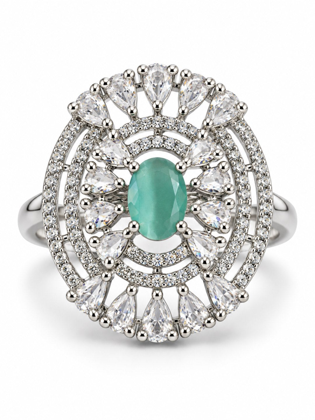 Mint Green Oval Center Halo Ring - Silver Plated - alternate view