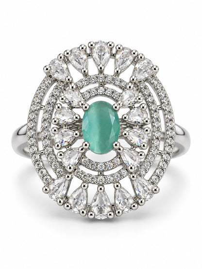 Mint Green Oval Center Halo Ring - Silver Plated - alternate view