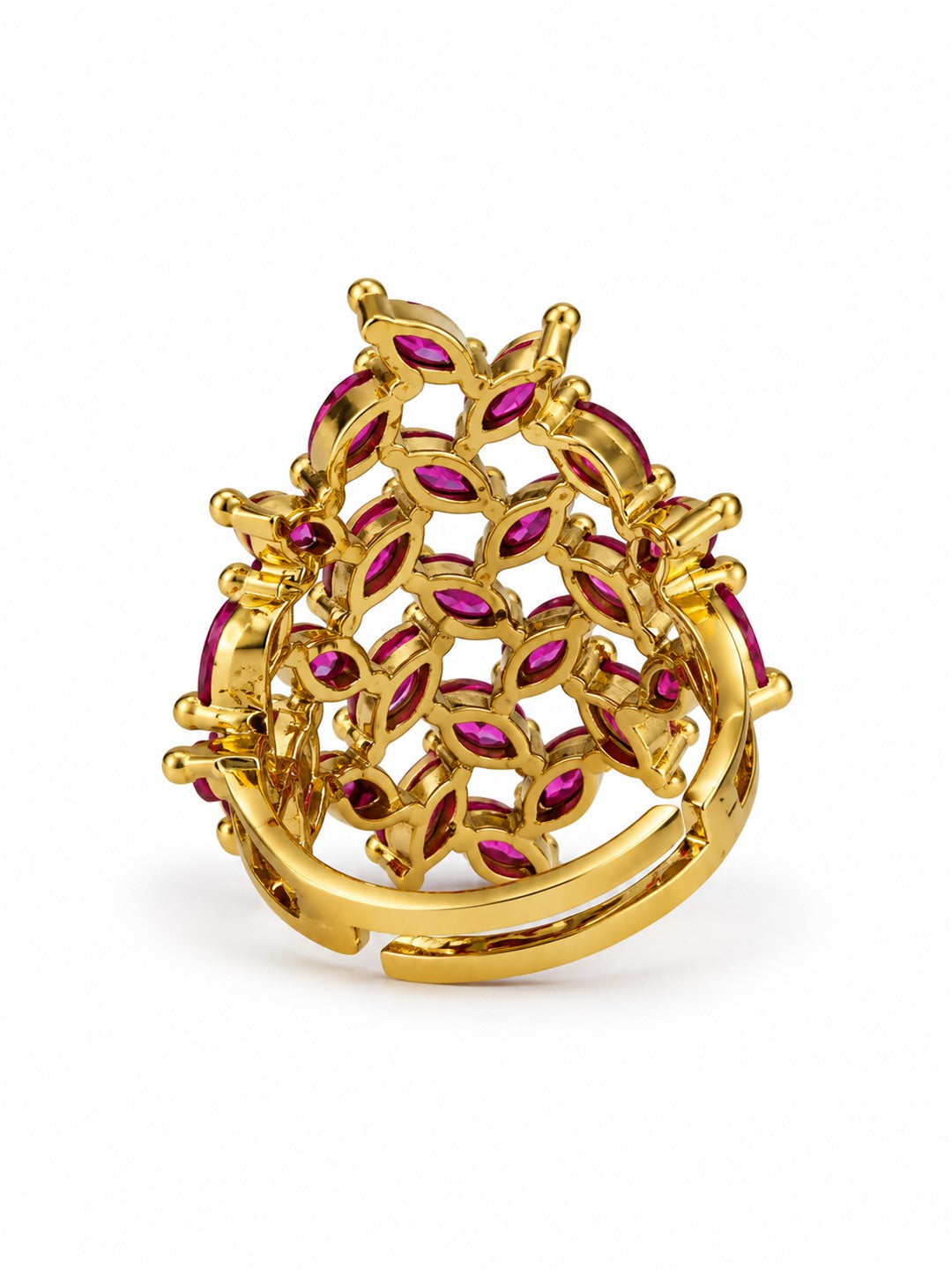 Red Stone Marquise Lattice Ring - Gold Plated, additional view 5