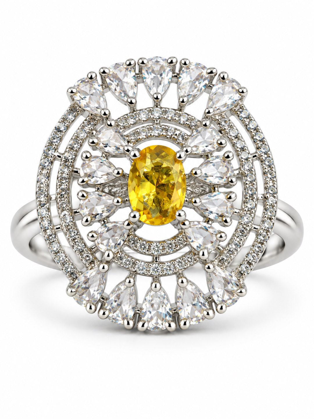 Yellow Oval Center Halo Ring - Silver Plated - alternate view