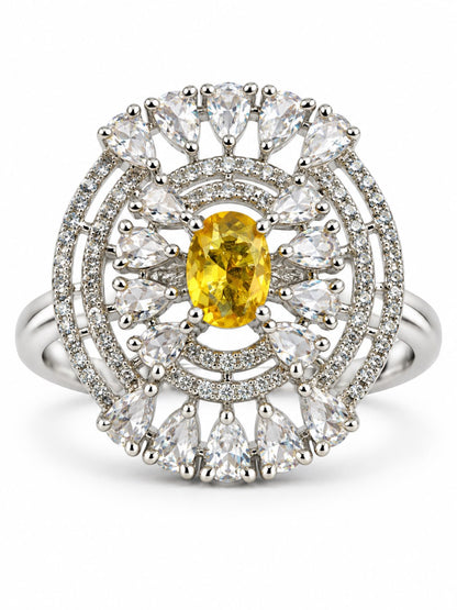 Yellow Oval Center Halo Ring - Silver Plated - alternate view
